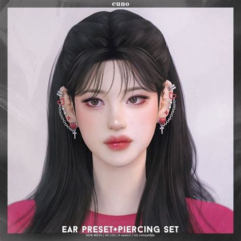 Ear Preset Heart Piercing Set Euno Sims Sims 4 Piercings Sims