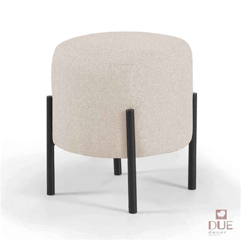 Puff Estilo Industrial Redondo Liverpool Linho Nude MadeiraMadeira