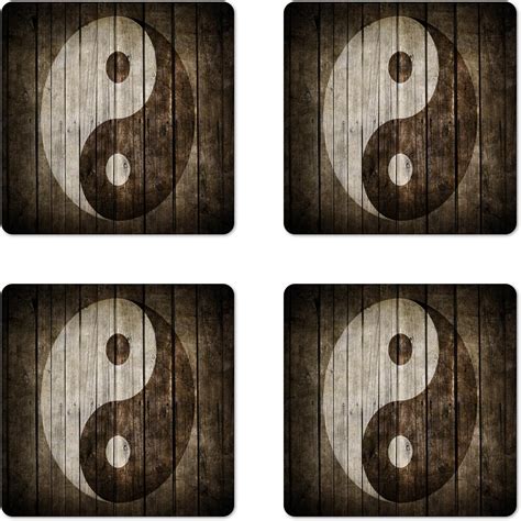 Amazon Lunarable Ying Yang Coaster Set Of Rustic Wood With Ying