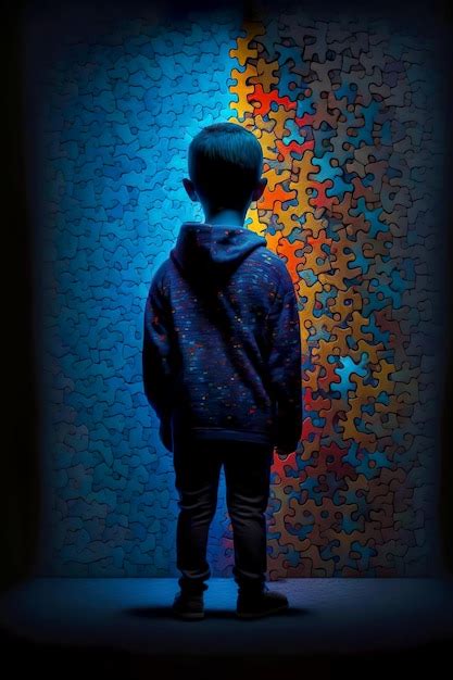 Premium Photo World Autism Awareness Day Little Boy Standing Before