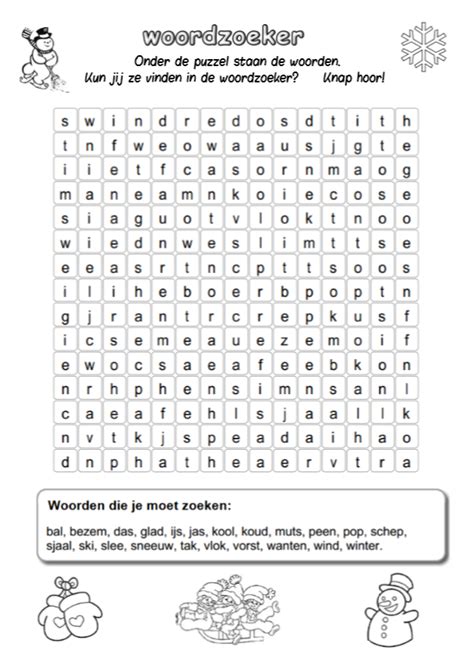 Woordzoeker 2de Leerjaar Puzzel Winter