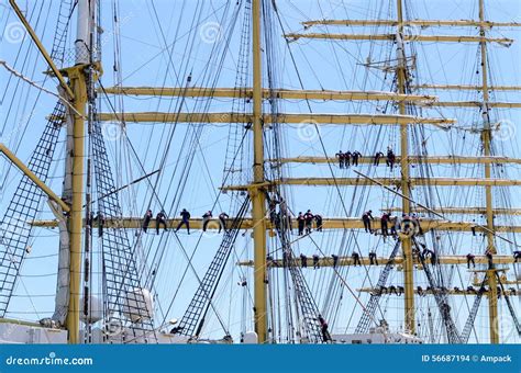 Sailors On The Rigging Of A Tall Ship Editorial Stock Image Image Of