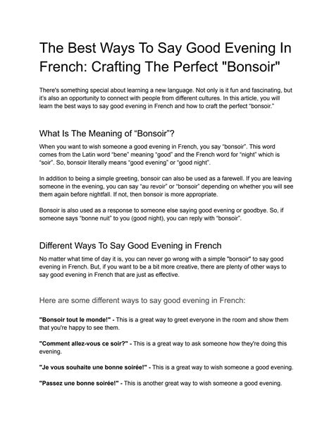 The Best Ways To Say Good Evening In French Crafting The Perfect