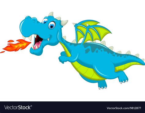 Blue dragon cartoon flying Royalty Free Vector Image