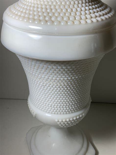 Vintage Le Smith Small Hobnail Milk Glass Urn With Lid 11 In Etsy