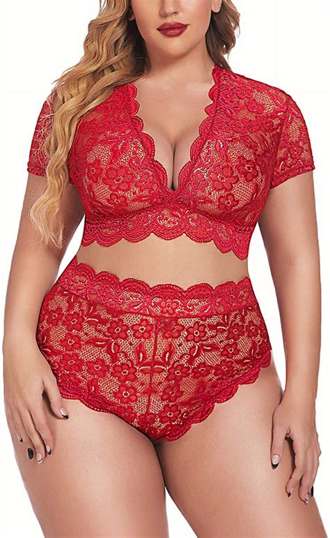 Avidlove Plus Size Lingerie Plus Floral Lace Scallop Trim Lingerie Set Bra Panties Set 14 Plus