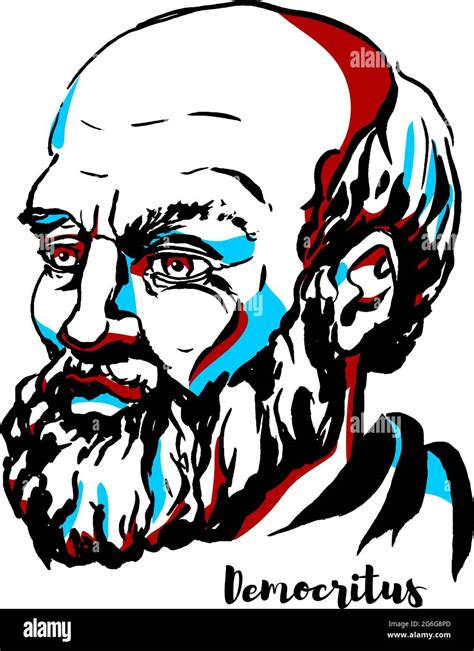 Democritus Engraved Vector Portrait With Ink Contours Ancient Greek