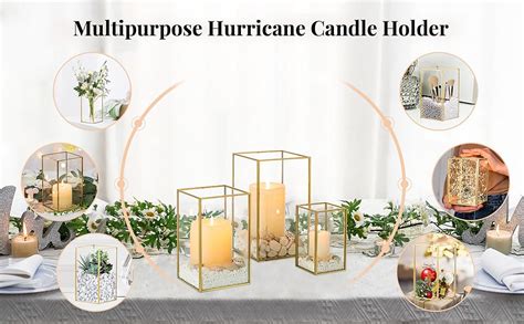 Nuptio Hurricane Glass Candle Holders 3pcs Gold Lanterns Candle Holder For Pillar Candles