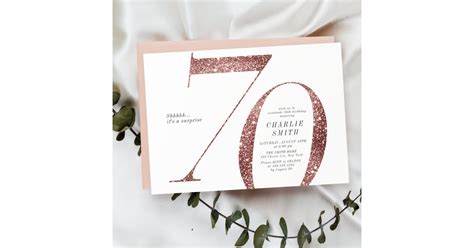 Modern Minimalist Rose Gold Glitter 70th Birthday Invitation Zazzle