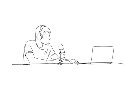 Un Dessin En Ligne Continue Du Concept De Podcast Audio D