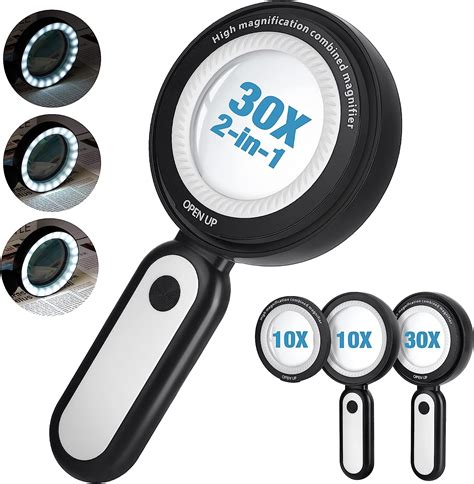 MOJINO Magnifying Glass With Light 30X 10X Magnification Handheld