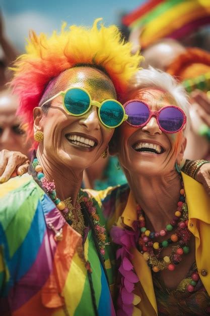 Premium Photo Smiling Couple Celebrating At LGBTQ Gay Pride Parade In