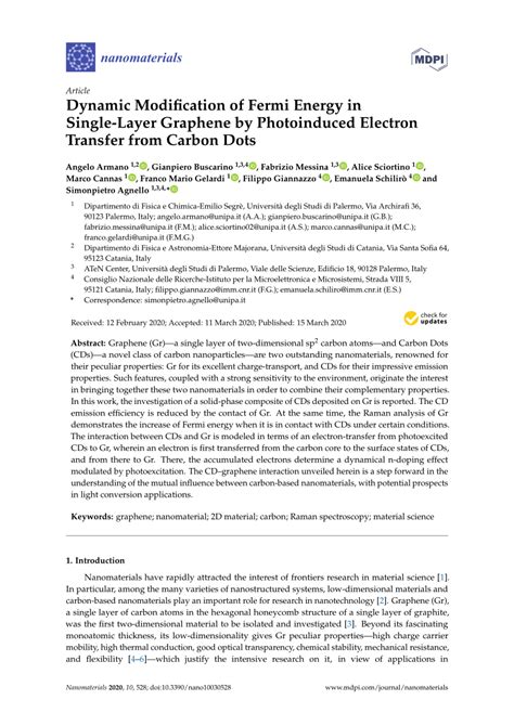 Pdf Dynamic Modification Of Fermi Energy In Single Layer Graphene By Photoinduced Electron