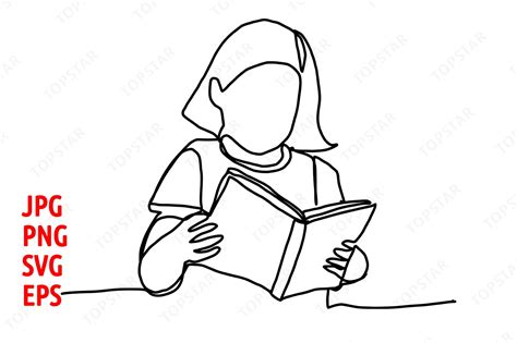 Girl Reading Book One Line Drawing Art Grafika przez Topstar · Creative ...