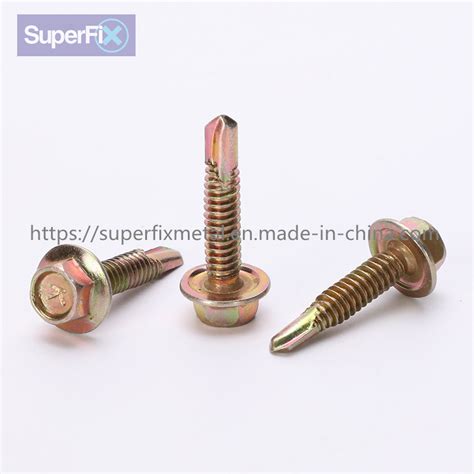 St42 63 Hexagon Flange Head Self Drilling Screws Yellow Zinc Plating