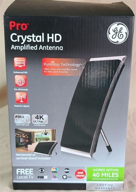 GE Indoor Pro Crystal HD Amplified Antenna 40 Mile Range Full HD 1080p