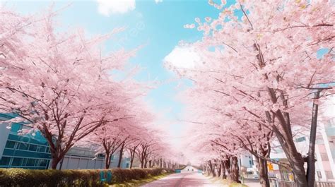 Fundo Rua Rosa Cerejeiras Ao Redor Fundo Flor De Cerejeira