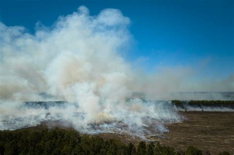 Vista A Rea Del Humo Blanco Del Incendio Forestal Que Se Eleva Hacia La