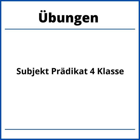 Bungen F R Klasse Deutsch Subjekt Und Pr Dikat