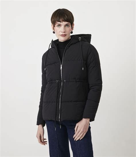 Campera Puffer Con Capucha Y Ajuste En La Cintura Negro