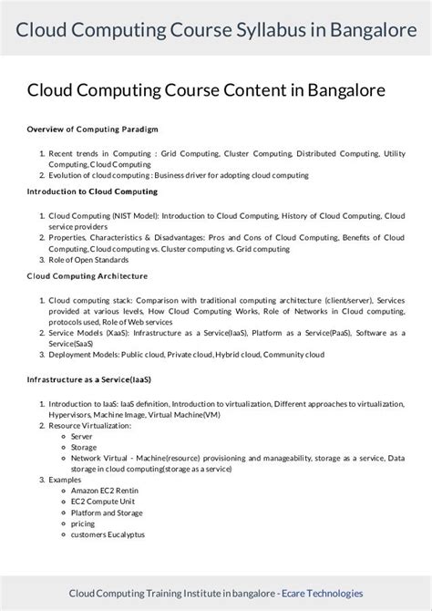 Cloud Computing Course Syllabus In Bangalore