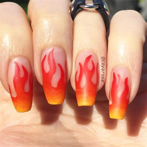 Negative Space Flame Fire Tip Nails Nail Art Flame Nail Art Fire