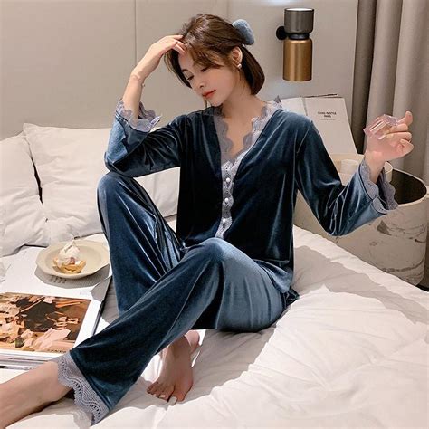 Buy Gold Velvet Pajamas Pajamas Womens Warm Clothing Womens High End