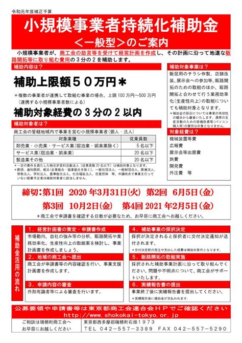 小規模事業者持続化補助金＜一般型＞の公募開始について 東京都瑞穂町の「瑞穂町商工会」