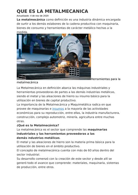 Industria Metalmecanica Que Es La Metalmecanica Actualizado De Nov