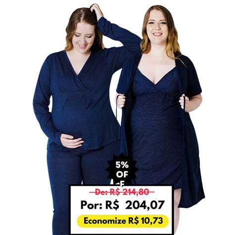 Kit Pijama Longo e Camisola Robe Gestante Amamentação Linda