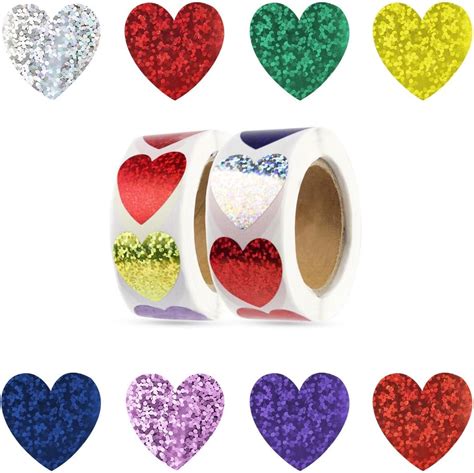 Dimeho 500 Pieces Glitter Heart Stickers Self Adhesive