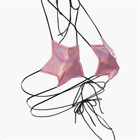 Tops Cosmic Pink Star Barbie Bikini Reflective Crop Top Tie Wrap Bow Rave Festival Poshmark