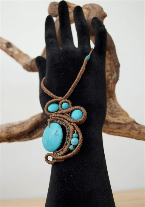 Collier ethnique Turquoise et micro macramé Créaléliam