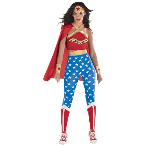 Costume Dc Wonder Woman Diana Prince Femmes Combinaison Rougebleu Avec Cape Et Bandeau