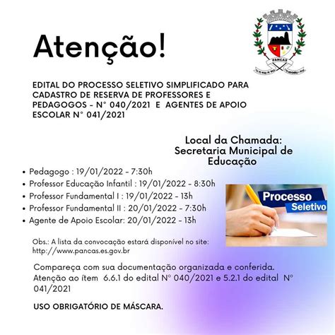 Prefeitura Municipal de Pancas EDITAL DE CONVOCAÇÃO