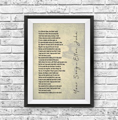 Elton John Your Song Lyrics Wall Art Song Lyrics Print | Etsy