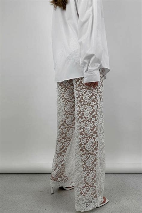 High Waist Patchwork Lace Hollow Out Long Pants White Lace Pants