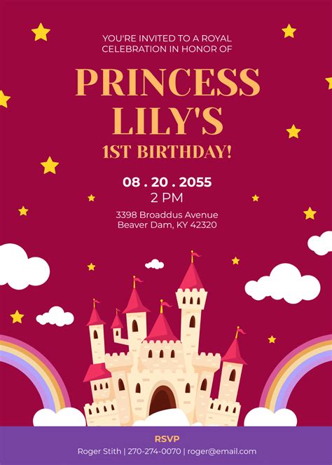 Free Princess 1st Birthday Invitation Template Edit Online And Download