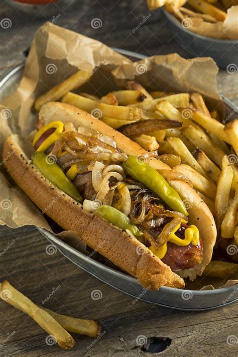 Homemade Chicago Style Polish Sausage Stock Image Image Of Onions