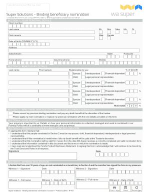 Fillable Online BINDING BENEFICIARY NOMINATION Super Solutions