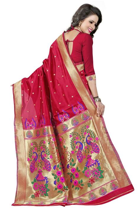 Red Woven Paithani Silk Saree With Blouse Samvegi Creation 2610452