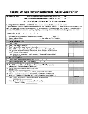 Fillable Online Dcf Wisconsin Federal IV E Review Instrument Form