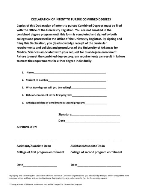 Fillable Online Declaration Of Intent To Pursue Combined Degrees Copies