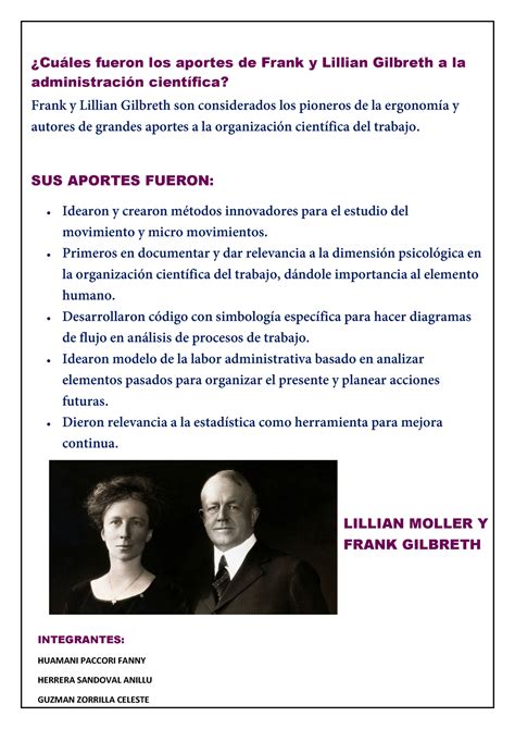 Aportes De Frank Y Lillian Gilbreth Sus Aportes Fueron Idearon Y