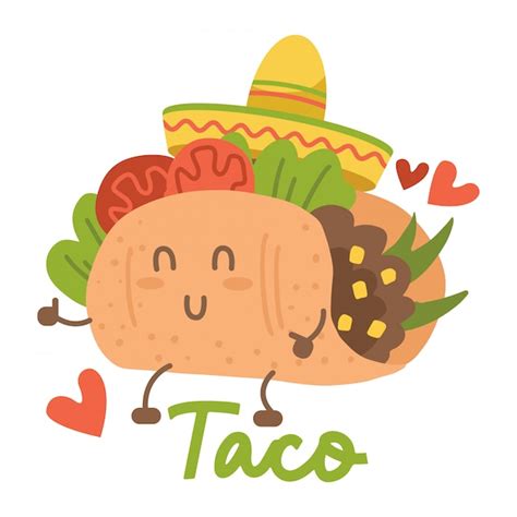 Sonriendo Kawaii Eyed Taco Bailando Sombrero Mexicano Sombrero