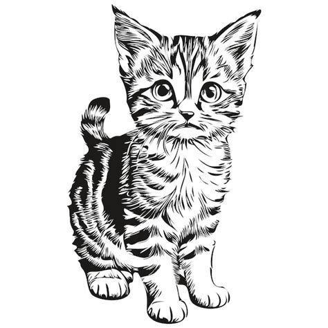 Black and white linear paint draw Cat vector illustration kitten ...