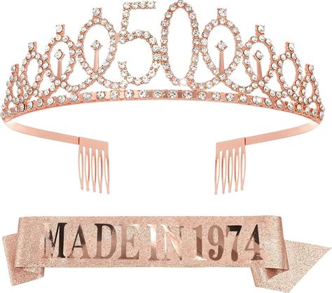 Rose Gold 50th Birthday Crown Tiara And Sash Set For Women