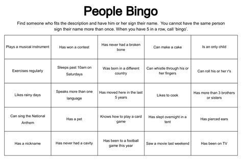 Human Bingo Template