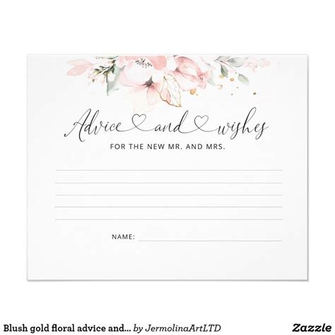 Blush Gold Floral Advice And Wishes Card Flyer Zazzle Blush And