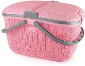 Cello Plastic Knit Style Plastic Basket Pink Rectangular Storage